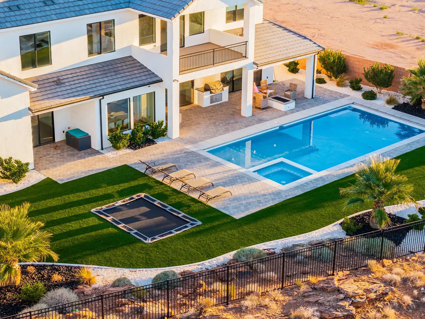 Stylized aerial of a backyard pool