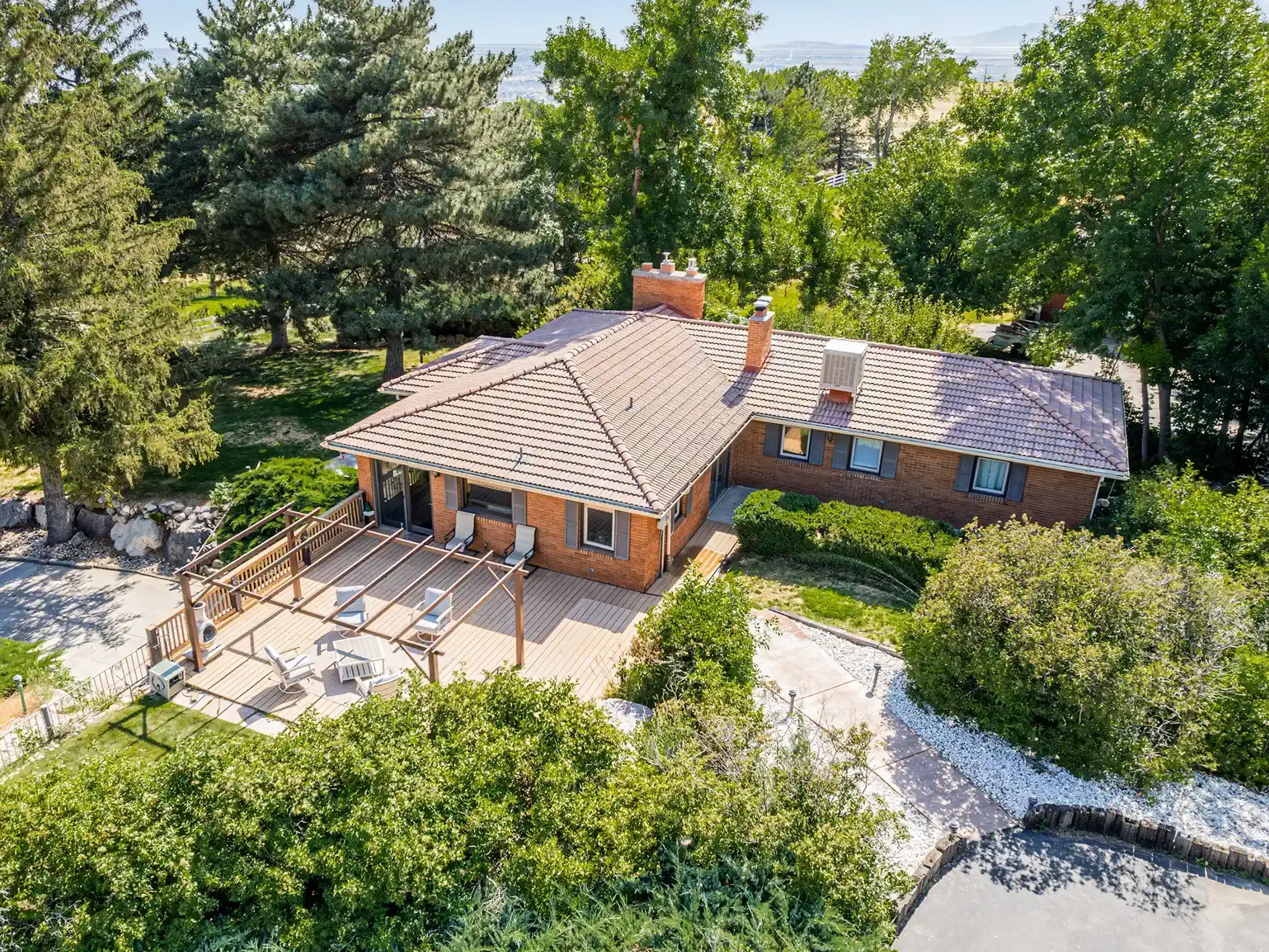Exterior drone photo with Utah trees